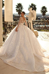 Noble sweetheart 3/4 length sleeves ball gown lace wedding dress rhinestones